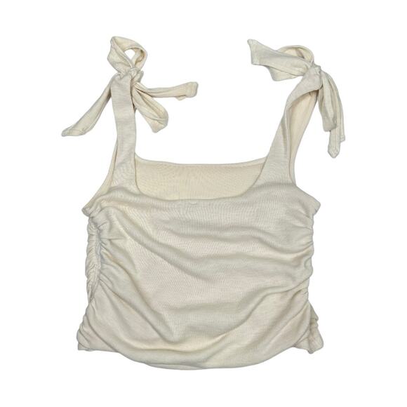 Free People Boulevard Tank Large New Ivory Ruched Tie Shoulder Top Boho Classic - Picture 5 of 8